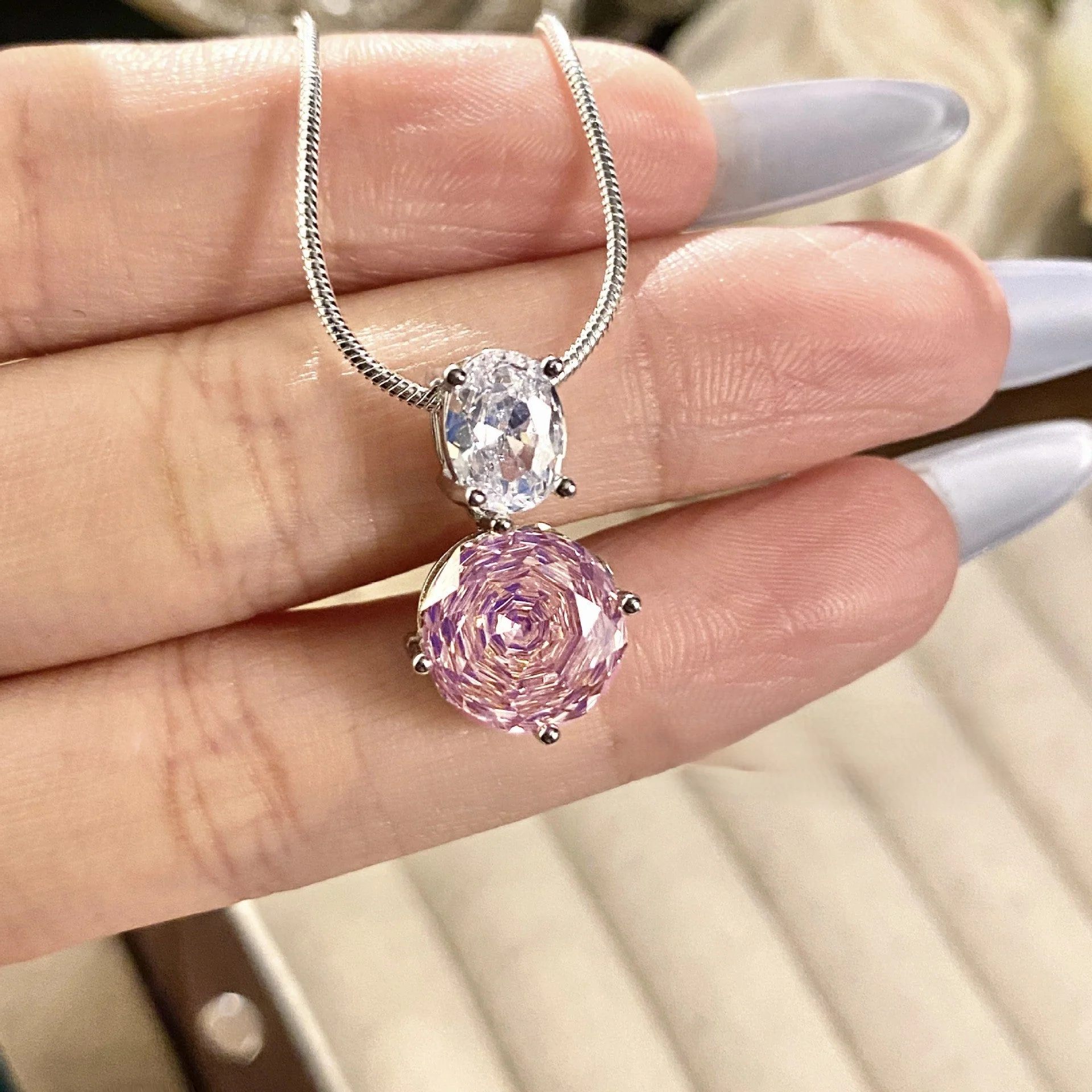 Rose blue high carbon diamond necklace ring earrings set