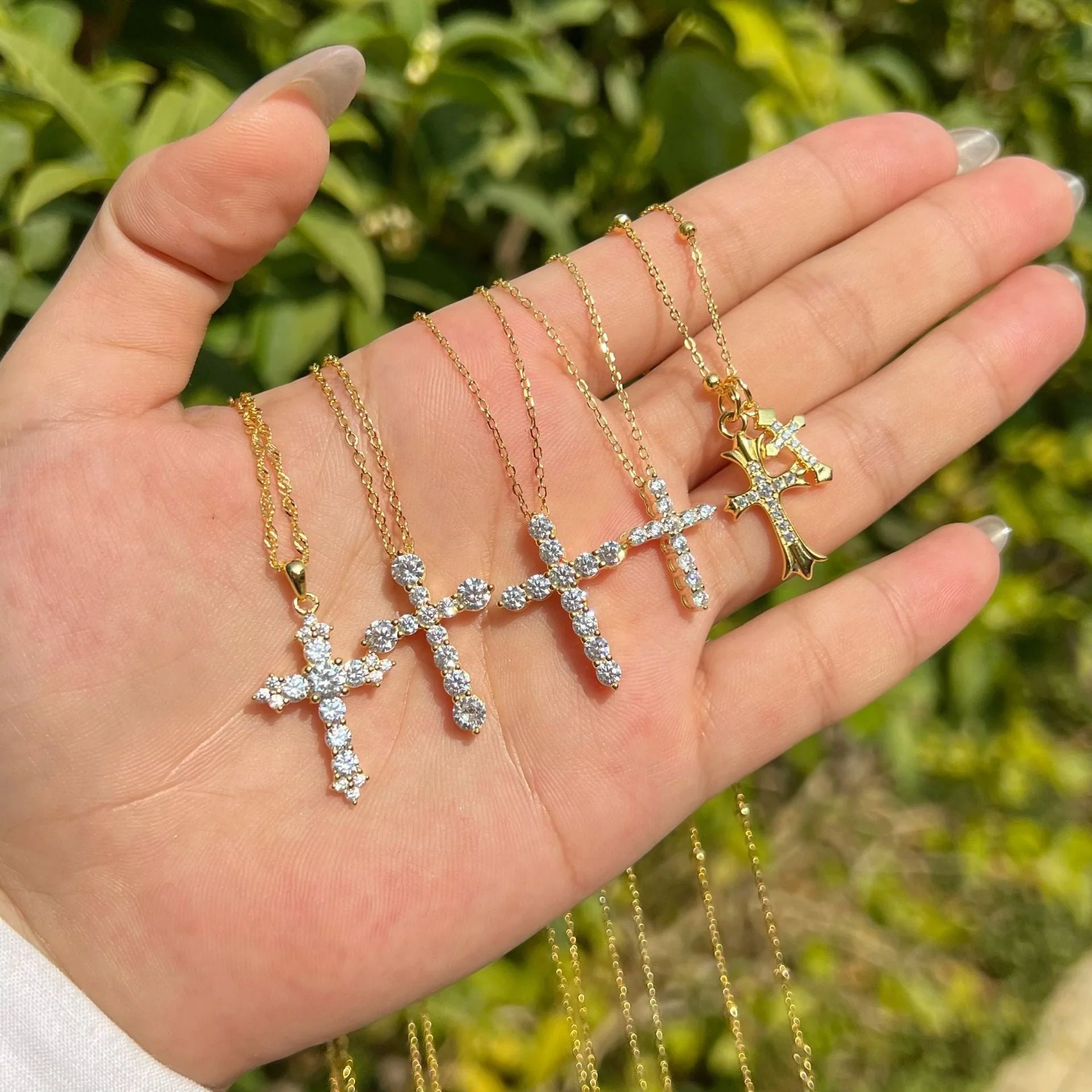 S925 sterling silver gold cross necklace