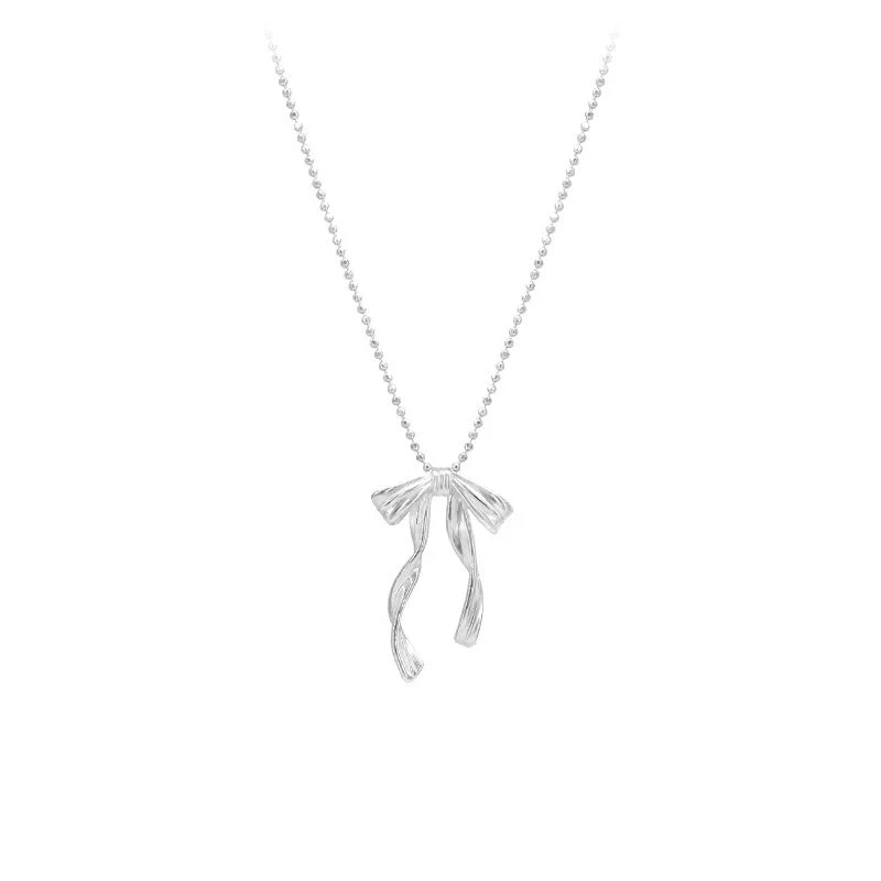 S925 Sterling Silver Ribbon Bow Necklace