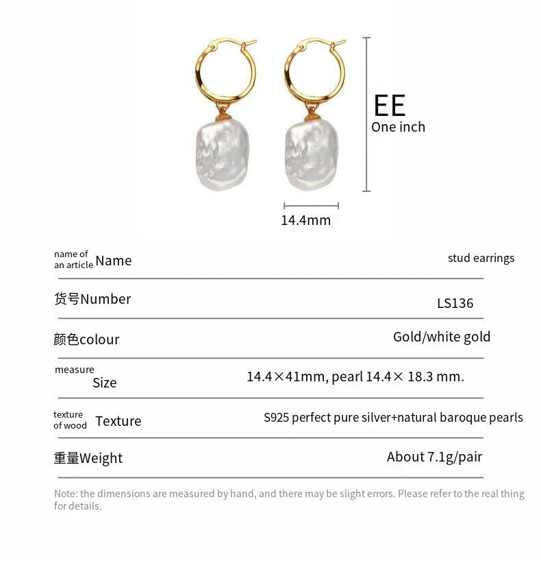 S925 Sterling Silver with Natural Baroque Pearl Earrings