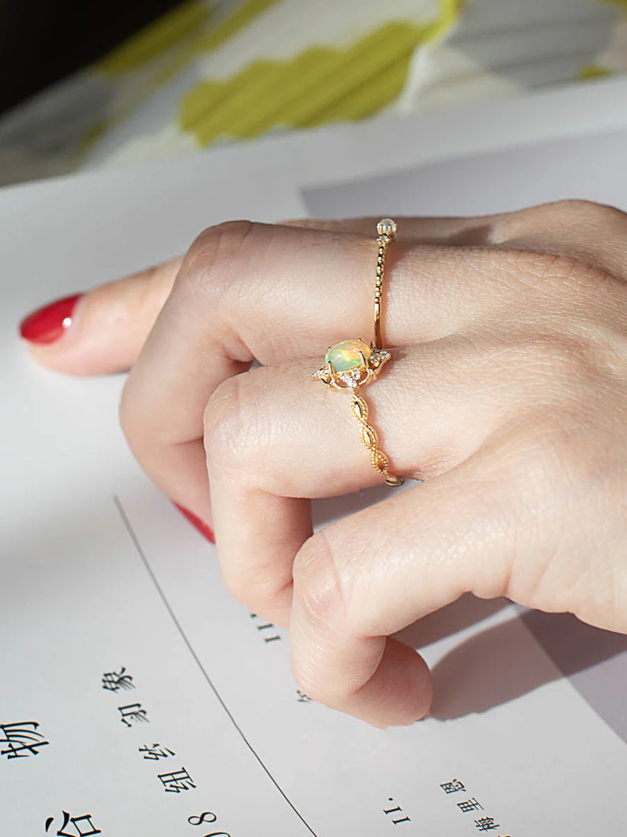 S925 silver plated 18K gold artificial opal ring