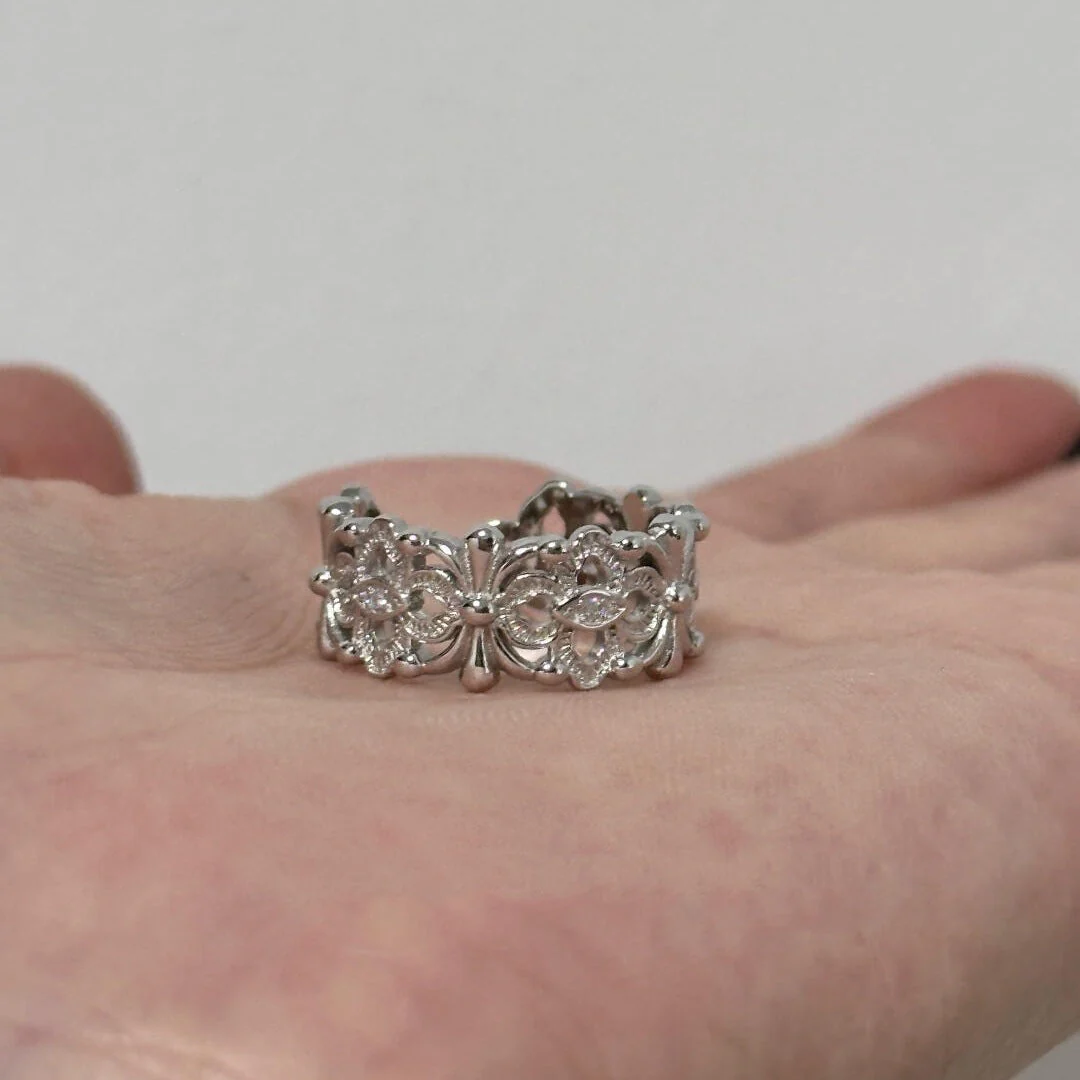 S925 sterling silver openwork carved ring