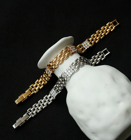 Brass gold plated/zircon diamond strap bracelet