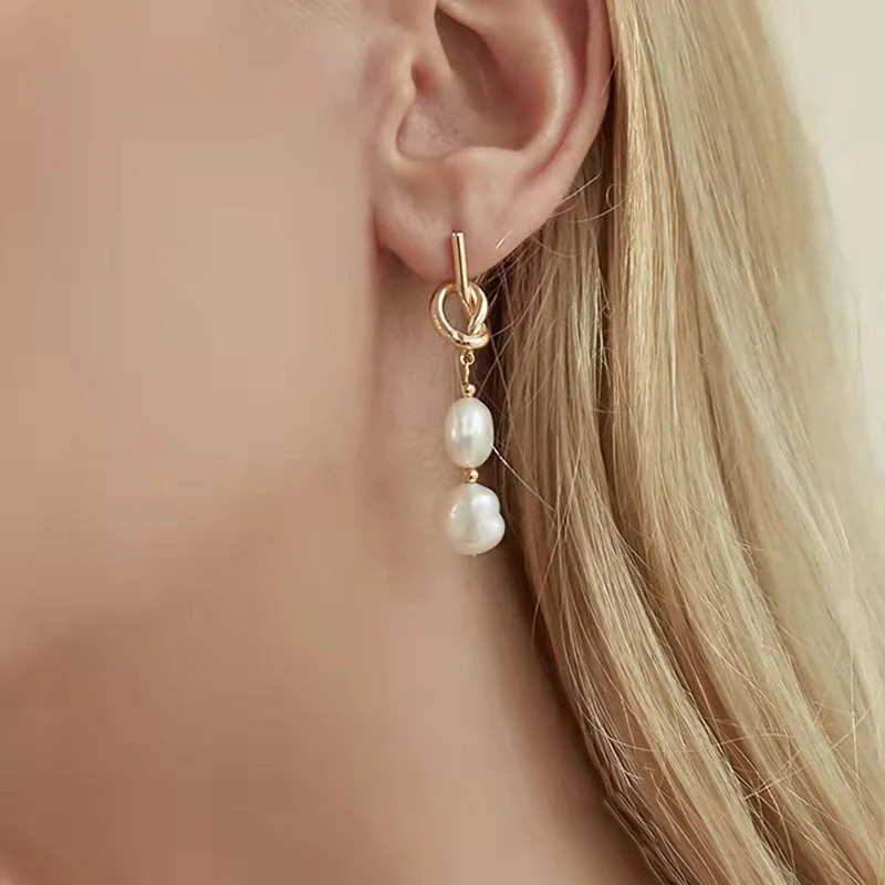 Natural freshwater pearl earrings S925 silver needle baroque irregular