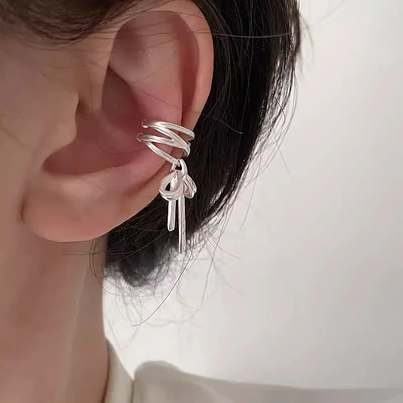 S925 sterling silver ribbon bow ear clip