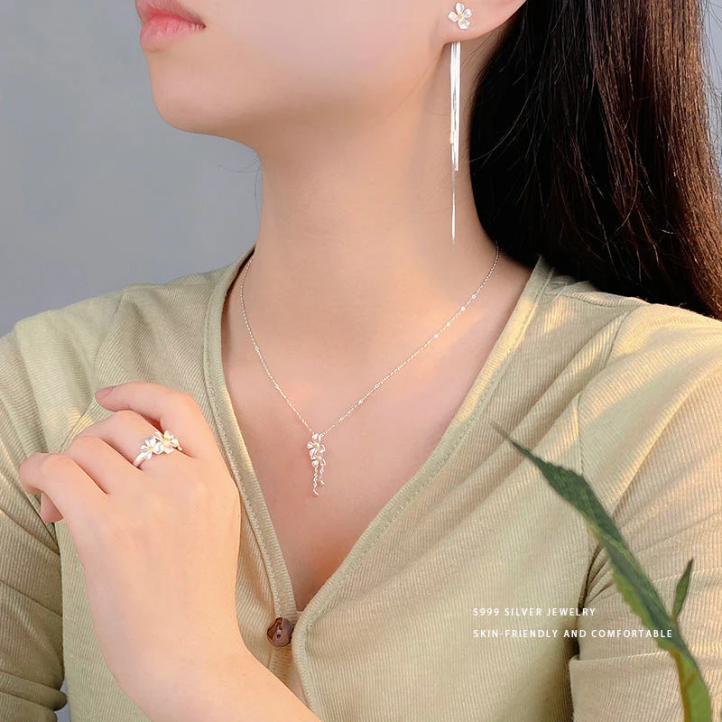 S999 foot silver elegant gardenia series set earrings ring necklace