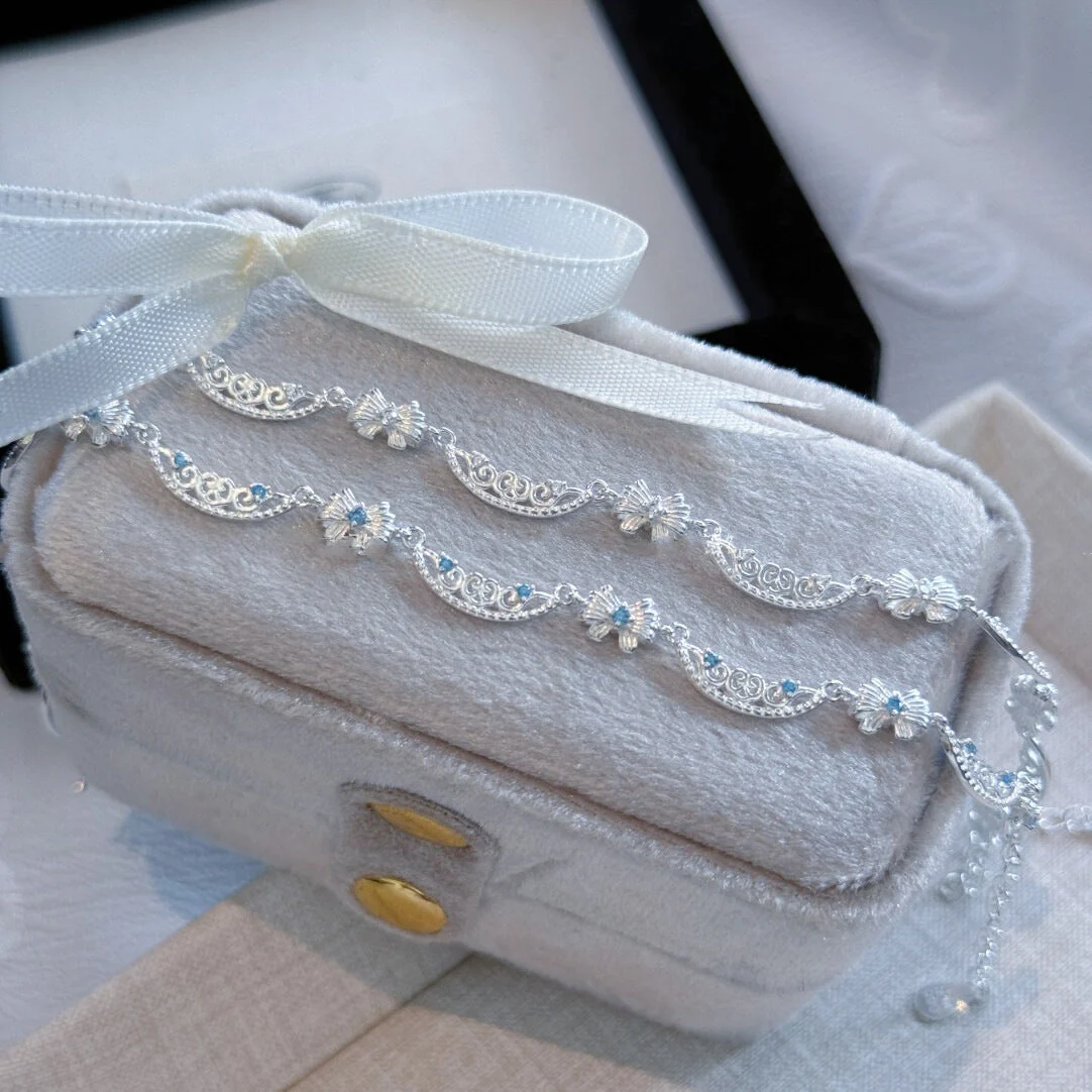 S925 sterling silver bow bracelet