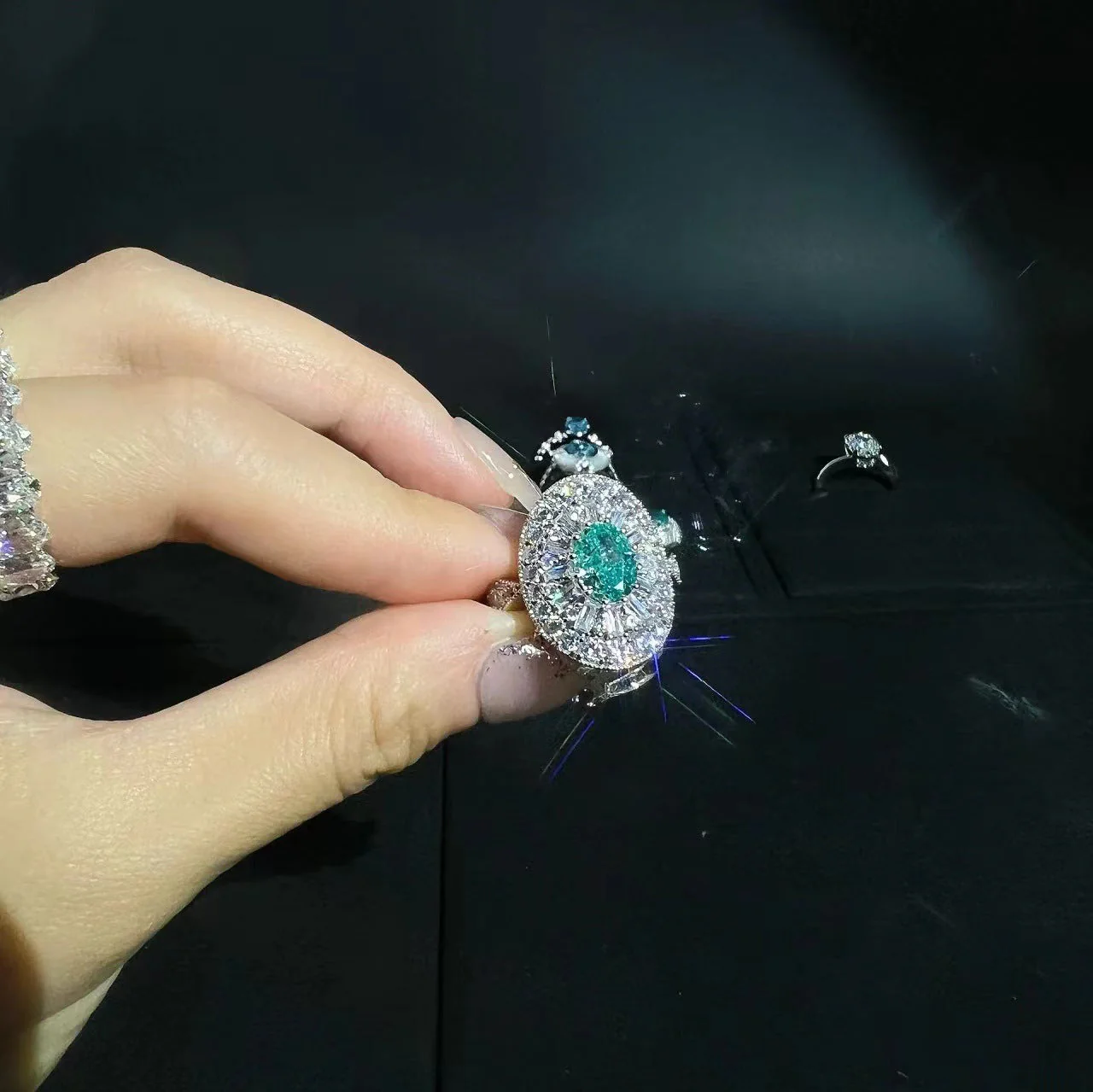 S925 Sterling Silver Plated Vegas Blue Paraiba Brilliant Star Web Diamond Ring Collection