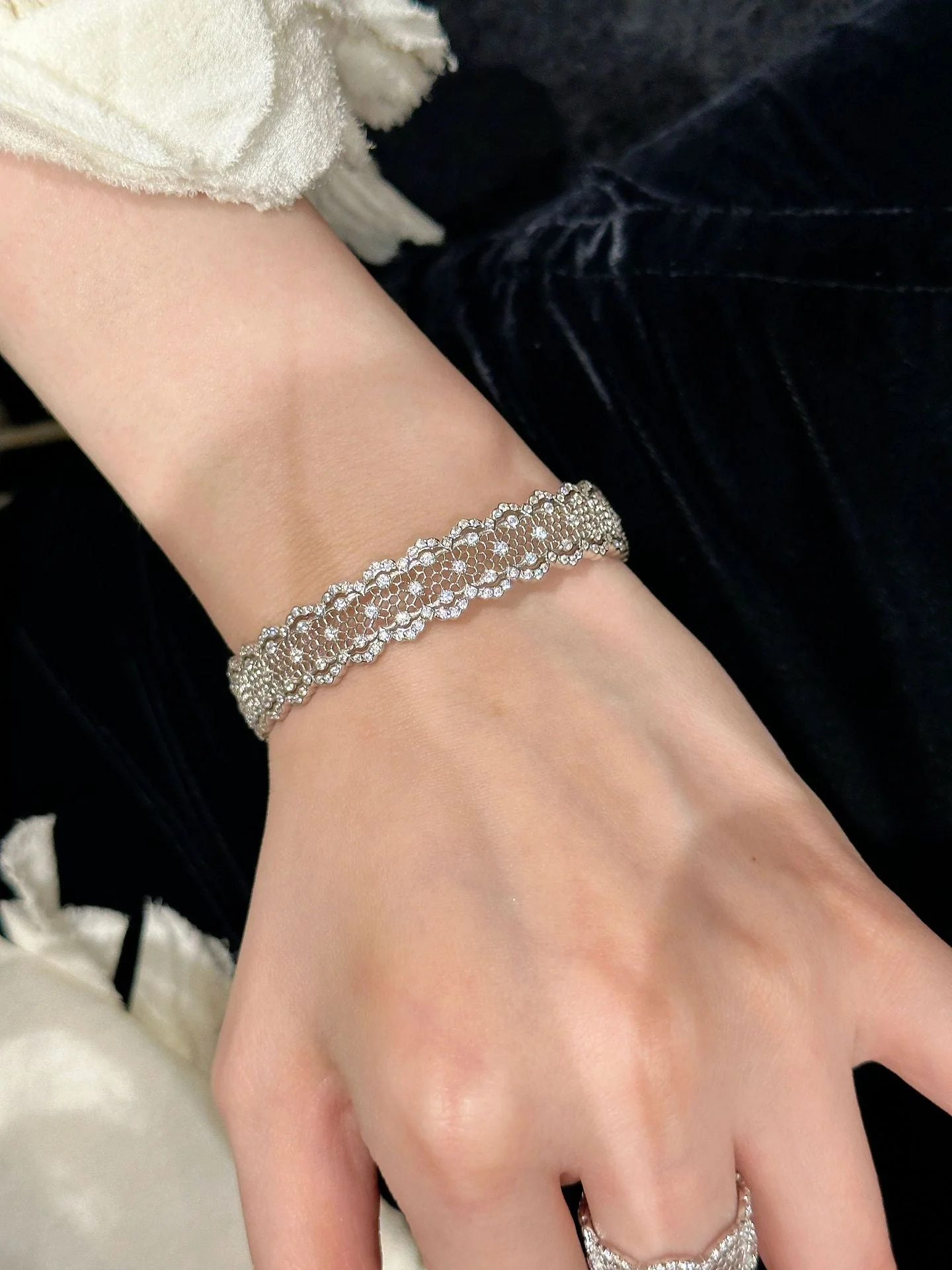 S925 sterling silver openwork lace ring bracelet set