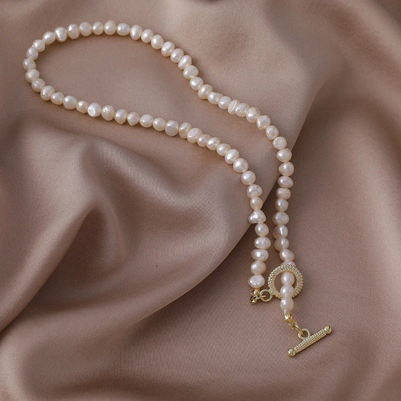Freshwater pearl necklace Baroque irregular zircon sweater chain