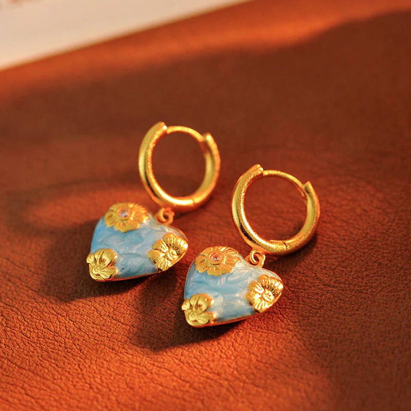 Oil painting sky blue drop glaze carved earrings necklace