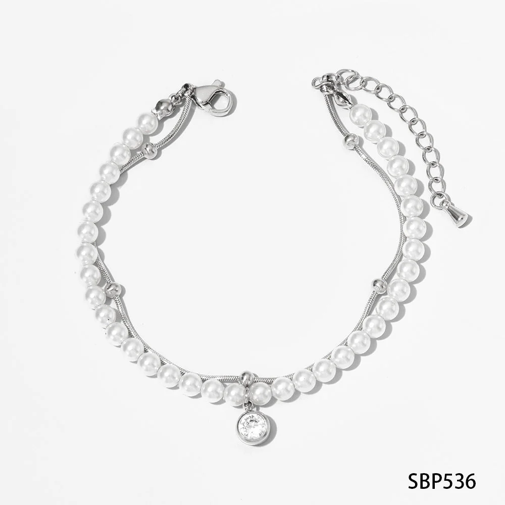 Double shell pearl zircon gold-plated necklace bracelet