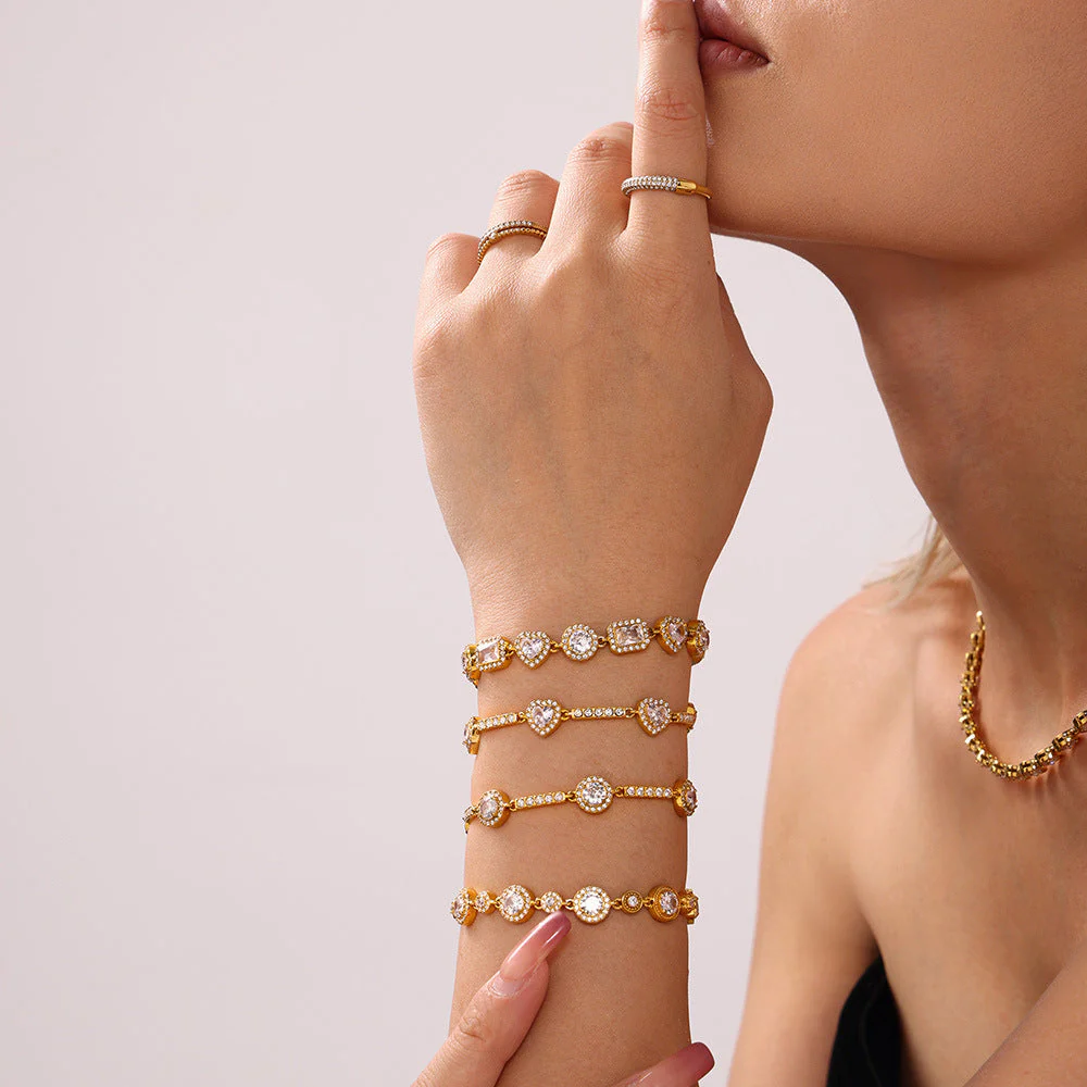 Stainless Steel Handmade Inlaid Super Flash Geometric Zircon Gestar Bracelet