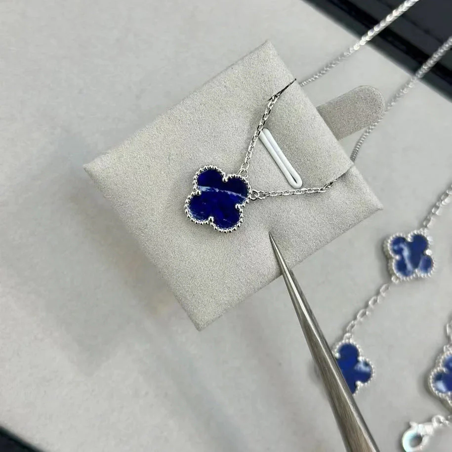 Blue Peter stone clover bracelet silver obsidian necklace bracelet set