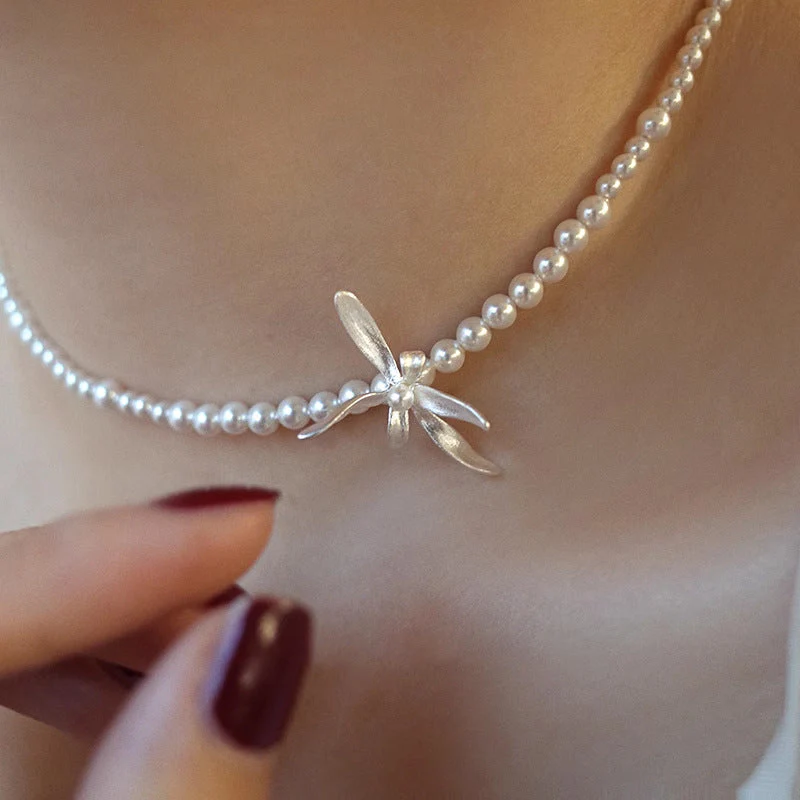 925 Sterling Silver Pearl Orchid Necklace