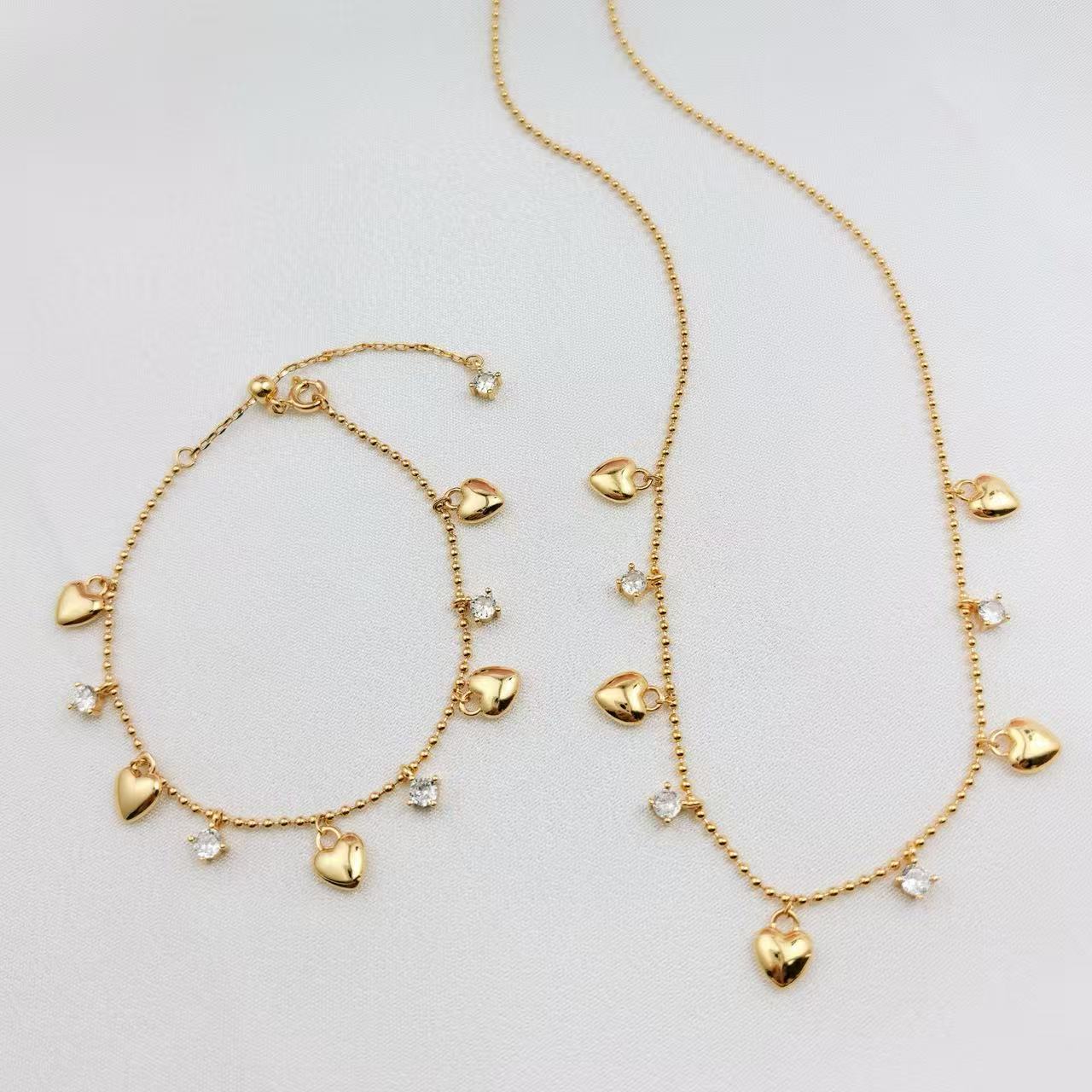 Love Heart Shining Zircon Necklace & Bracelet SET