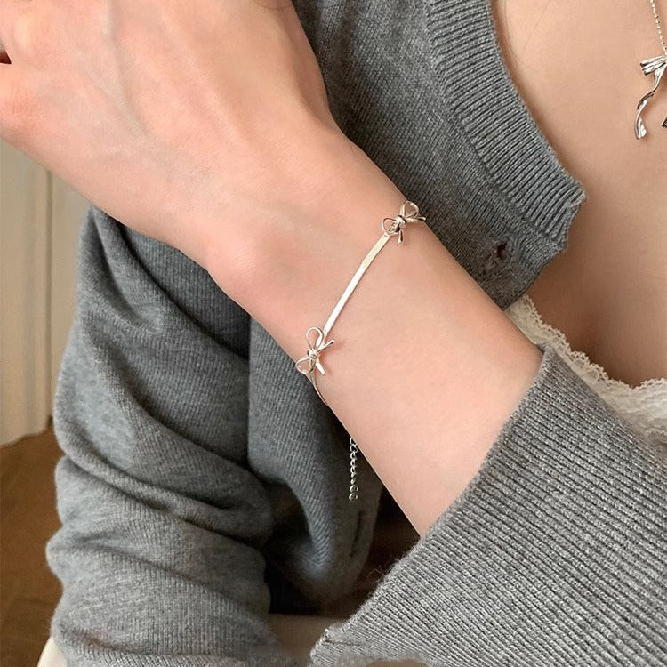 S925 Sterling Silver Bow Snake Bone Bracelet