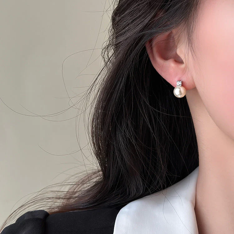 S925 sterling silver Flash Diamond Pearl Earrings