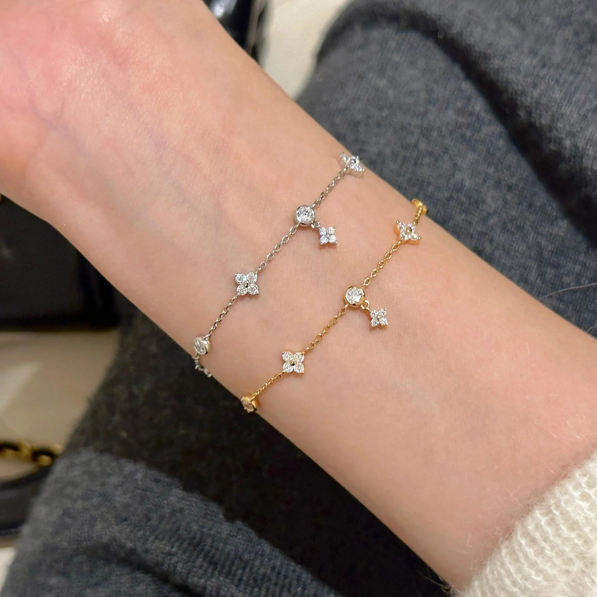 Four-leaf Clover Tassel Zircon S925 Sterling Silver Bracelet