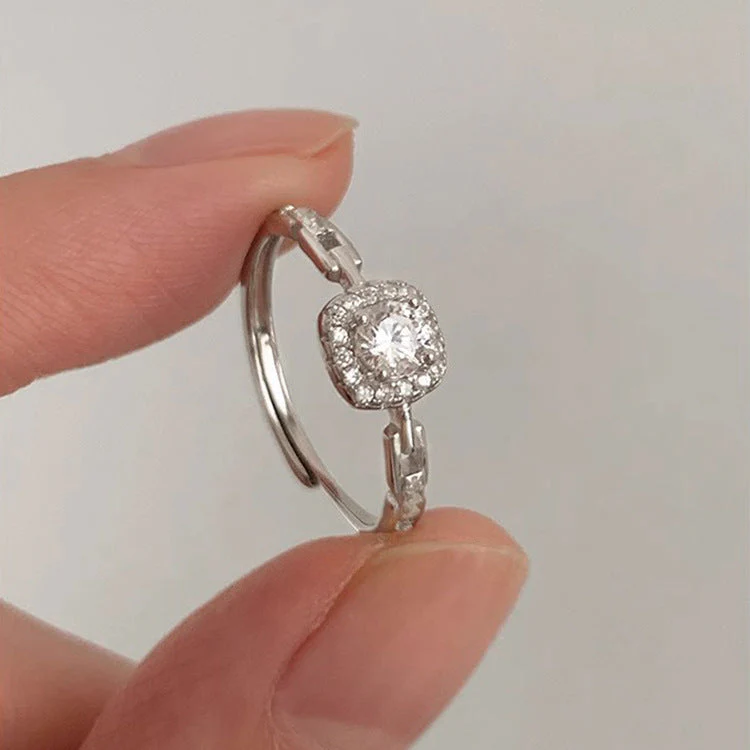 S925 Sterling Silver Zircon Square Diamond Chain Ring