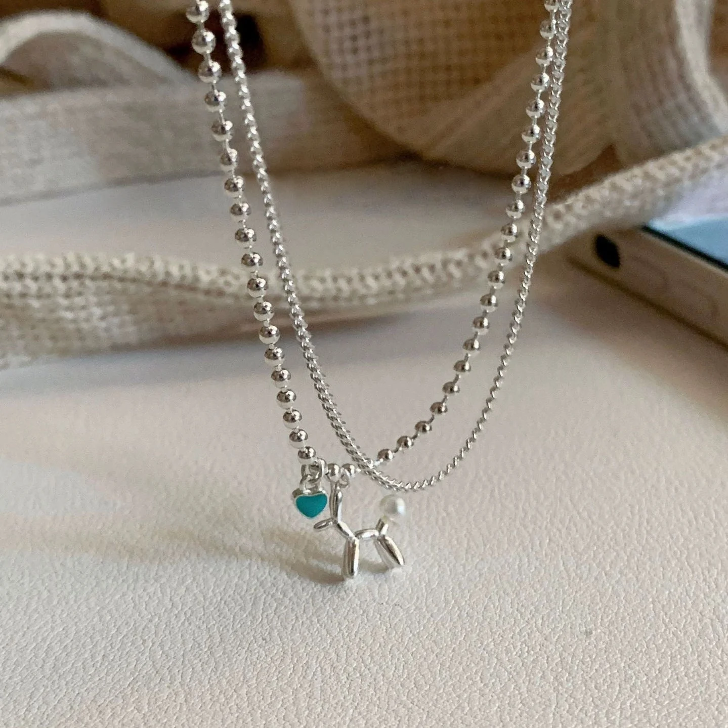 S925 Sterling Silver Double Layer Balloon Dog Necklace