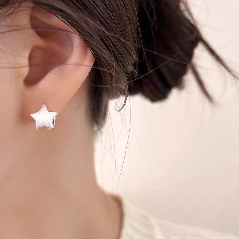 s925 sterling silver cute brushed star earrings