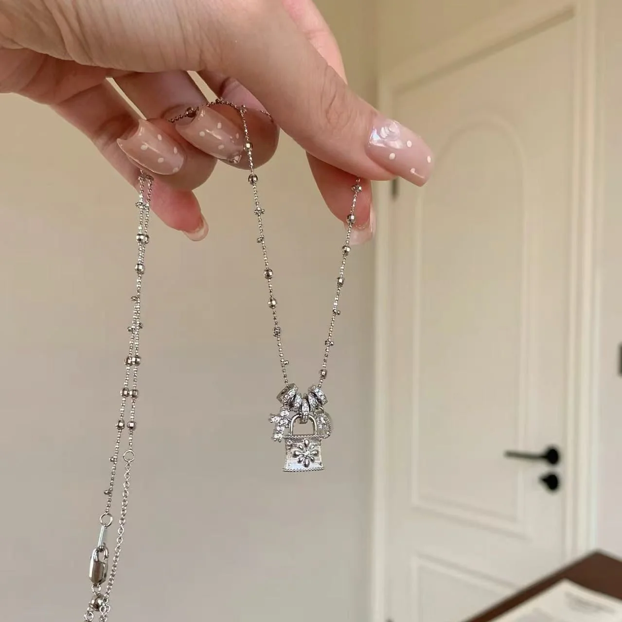 Wire drawing craft running ring cross lock bag necklace