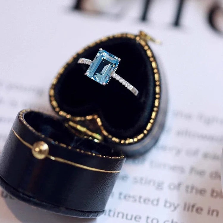 S925 sterling silver square sugar zircon ring in navy blue