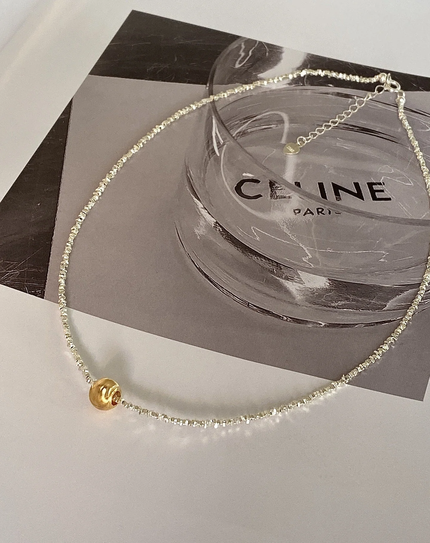 925 Broken Silver Golden Water Drop Cat Eye Necklace