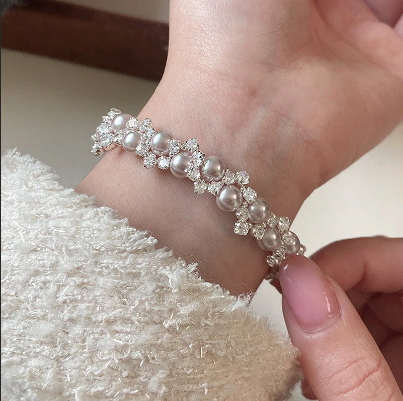 Diamond studded Swarovski pearl bracelet