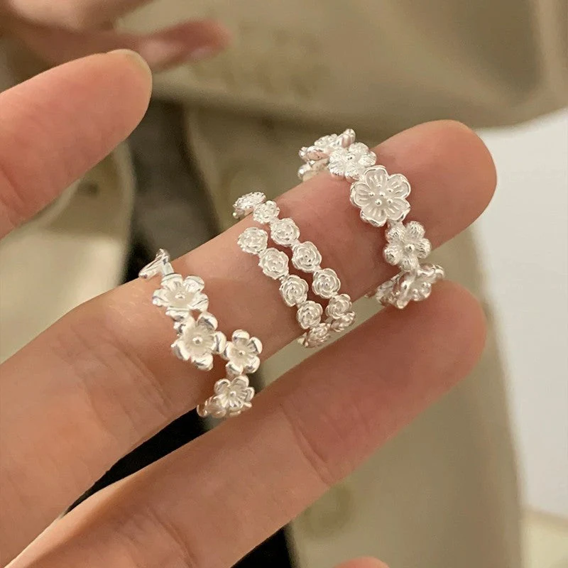 S925 sterling silver flower ring