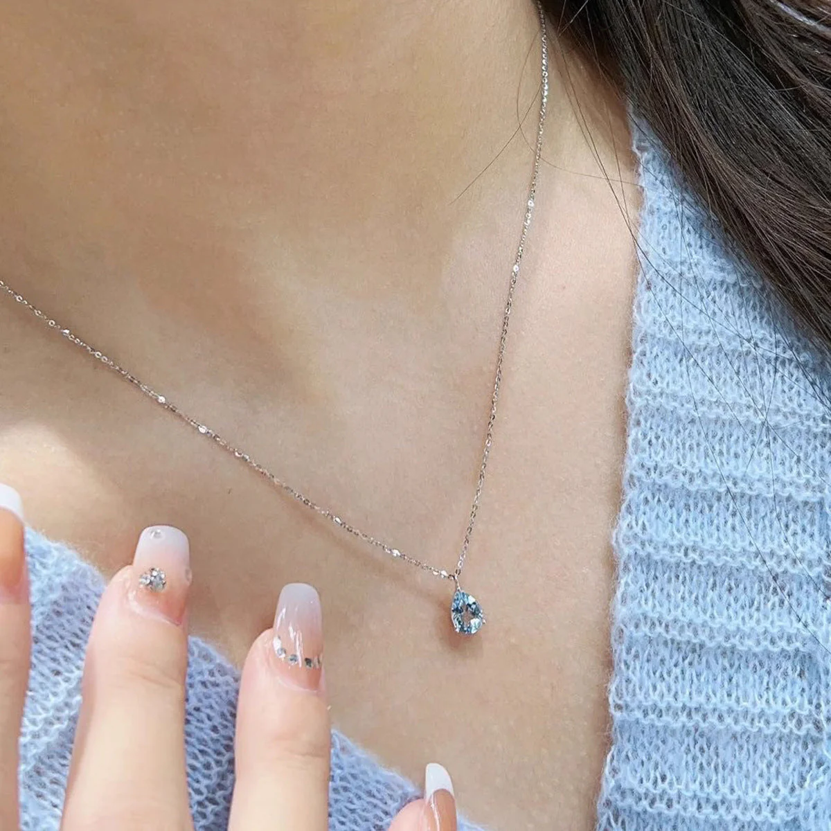 S925 sterling silver sky blue drop necklace ring set