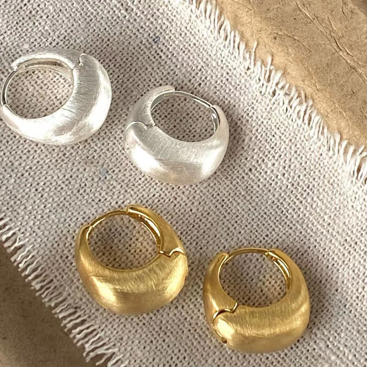 18K Gold Plated Matte Brushed  Earring