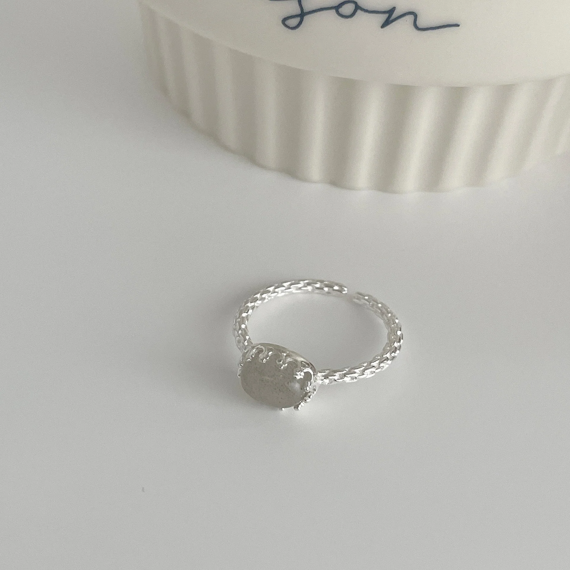 S925 Silver Geometric Oval Crystal Ore Ring