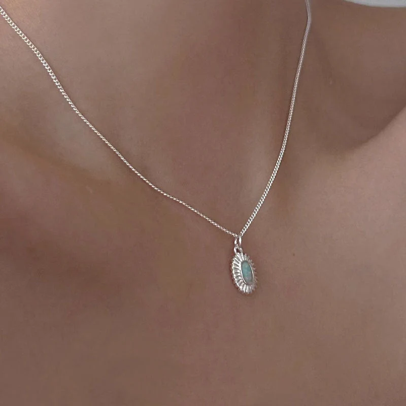 S925 sterling silver opal stone necklace