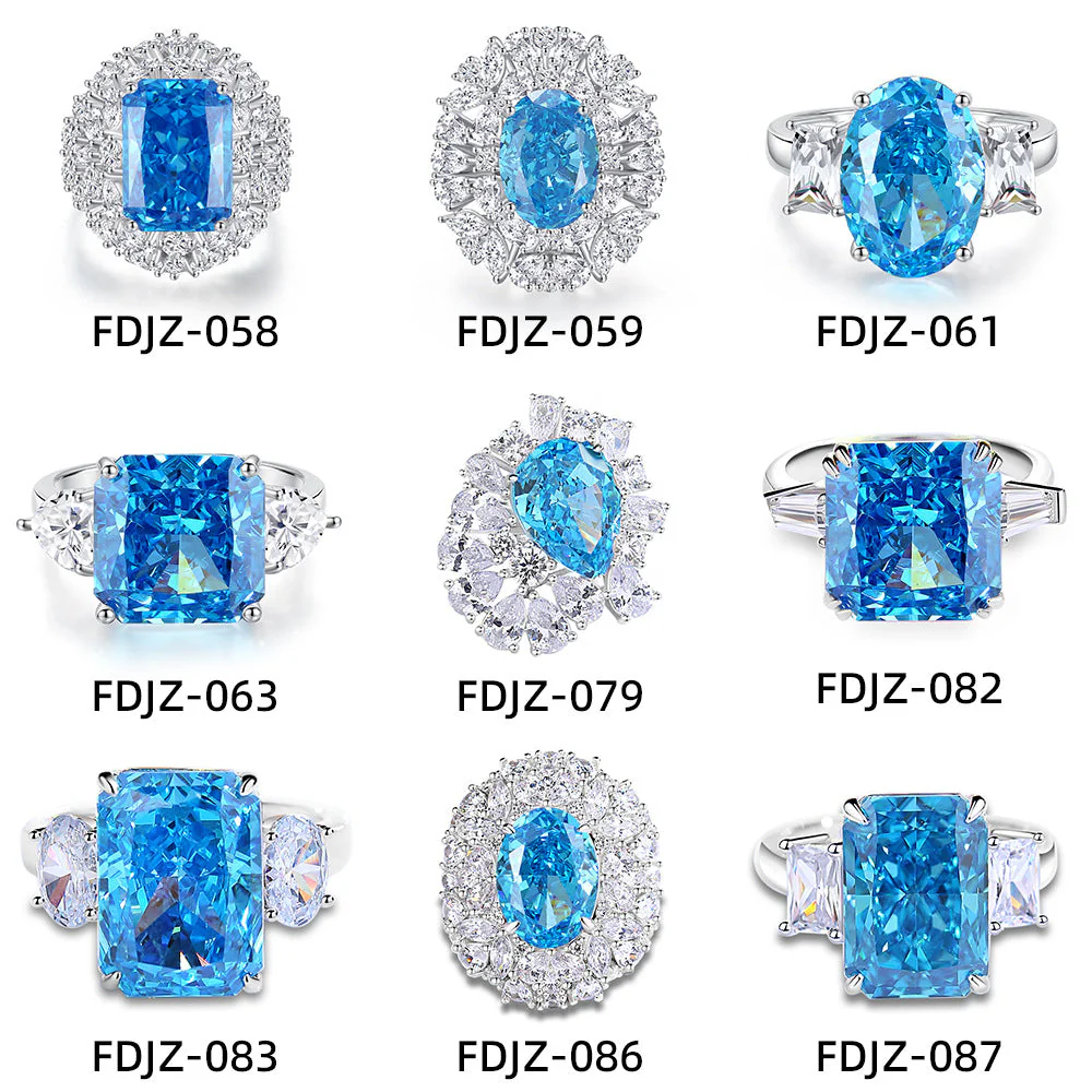 S925 Silver High Carbon Diamond Aquamarine 8A Zircon Reddean gem ring