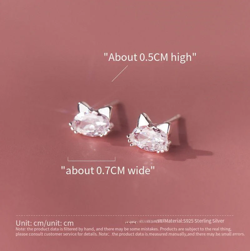 S925 sterling silver single diamond kitten earrings