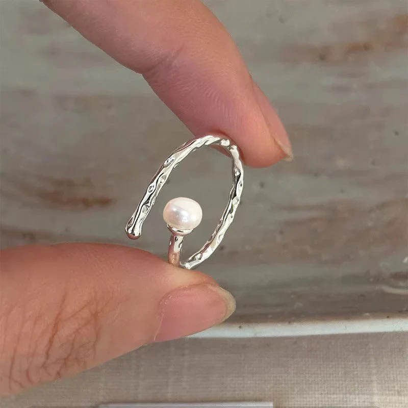 S925 sterling silver freshwater pearl flower ring