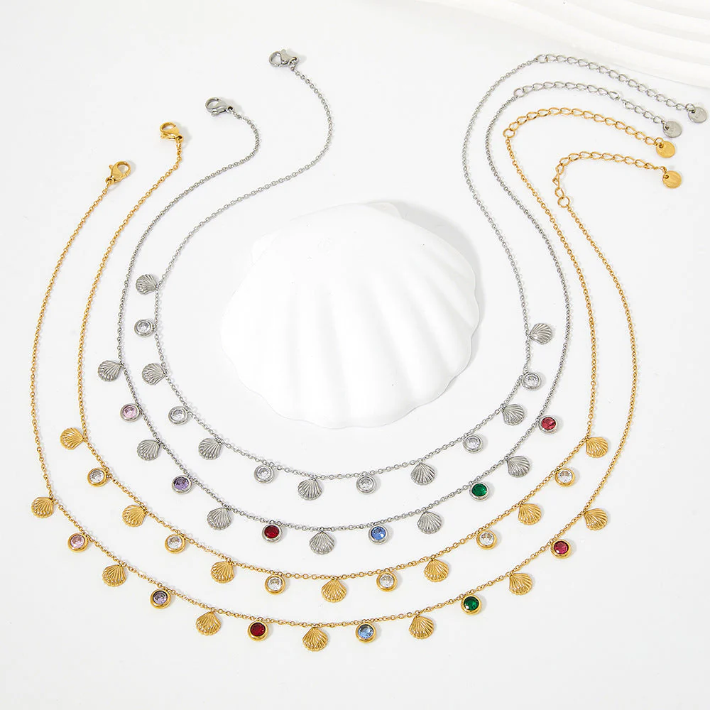 Colored zircon shell pendant stainless steel necklace anklet