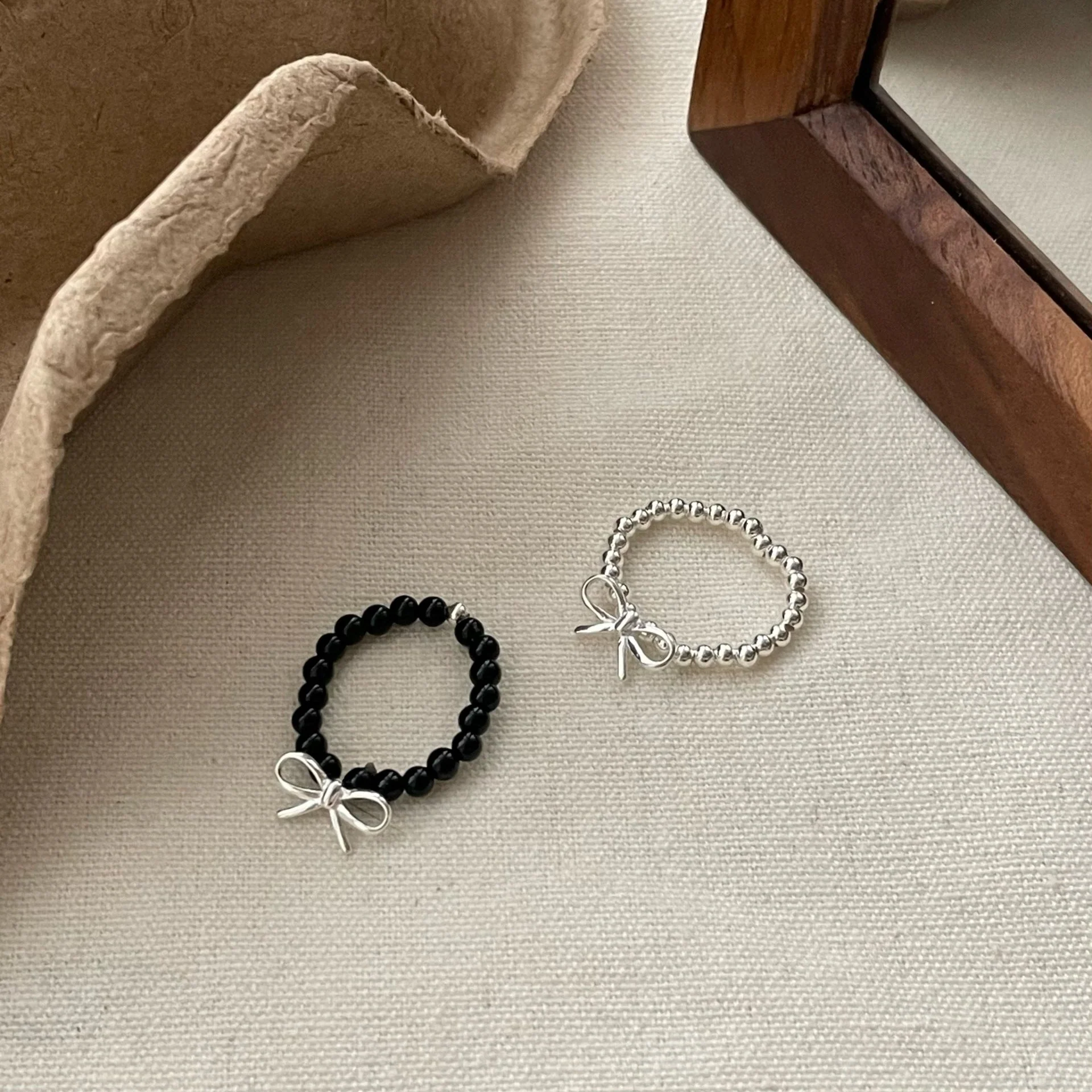 S925 Sterling Silver Bow Beaded Ring