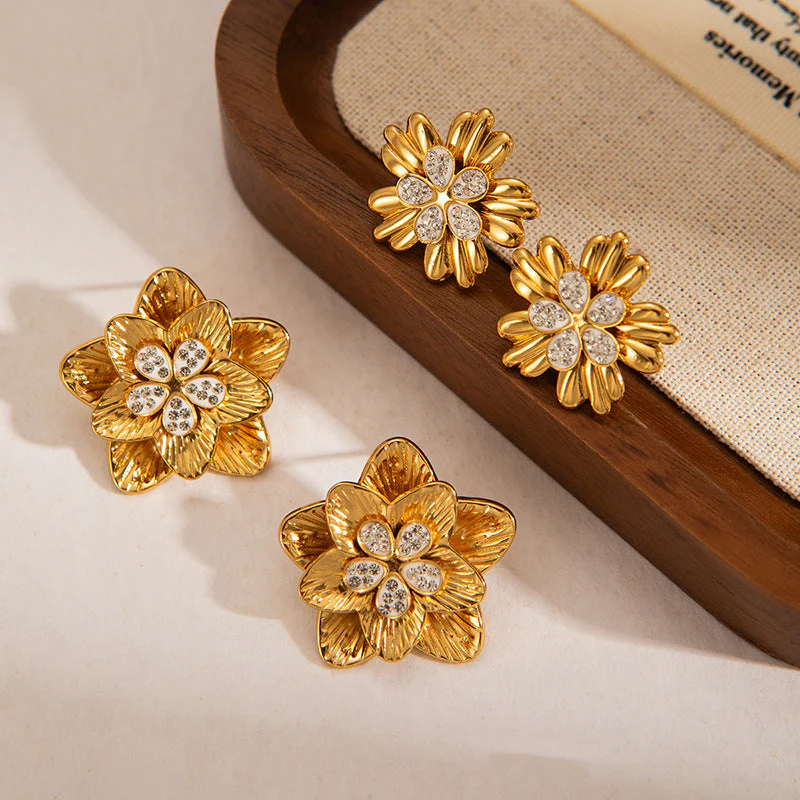 Stainless Steel Flower Texture Earrings