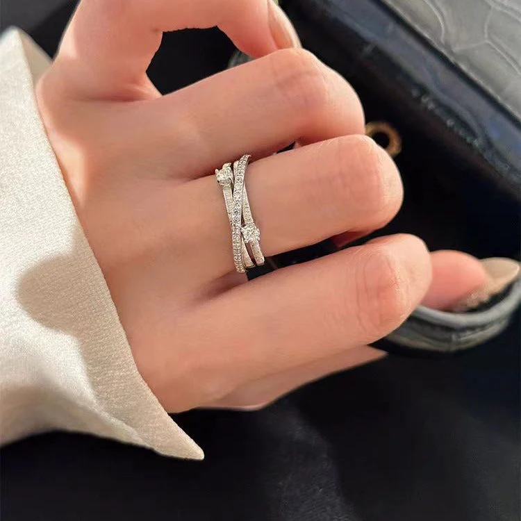 S925 sterling silver three-layer surround micro diamond ring