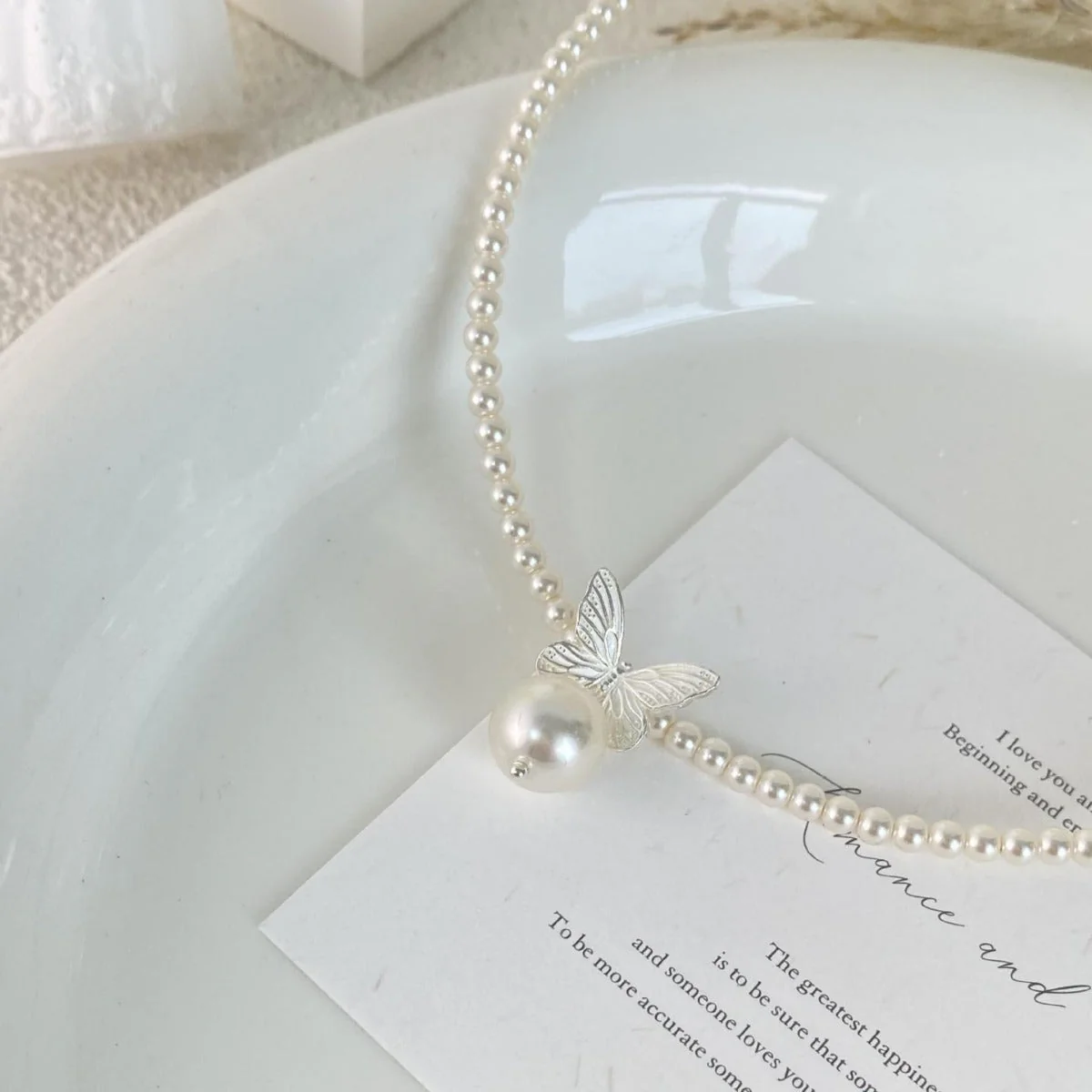S925 Sterling Silver Pearl Butterfly Necklace