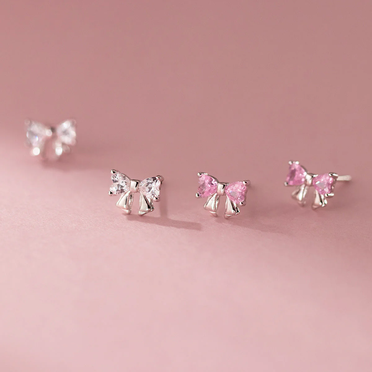 S925 sterling silver studded bow earrings