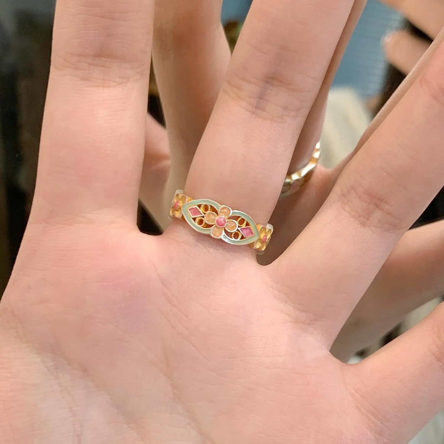 Foot silver 999 sterling silver enamel ring