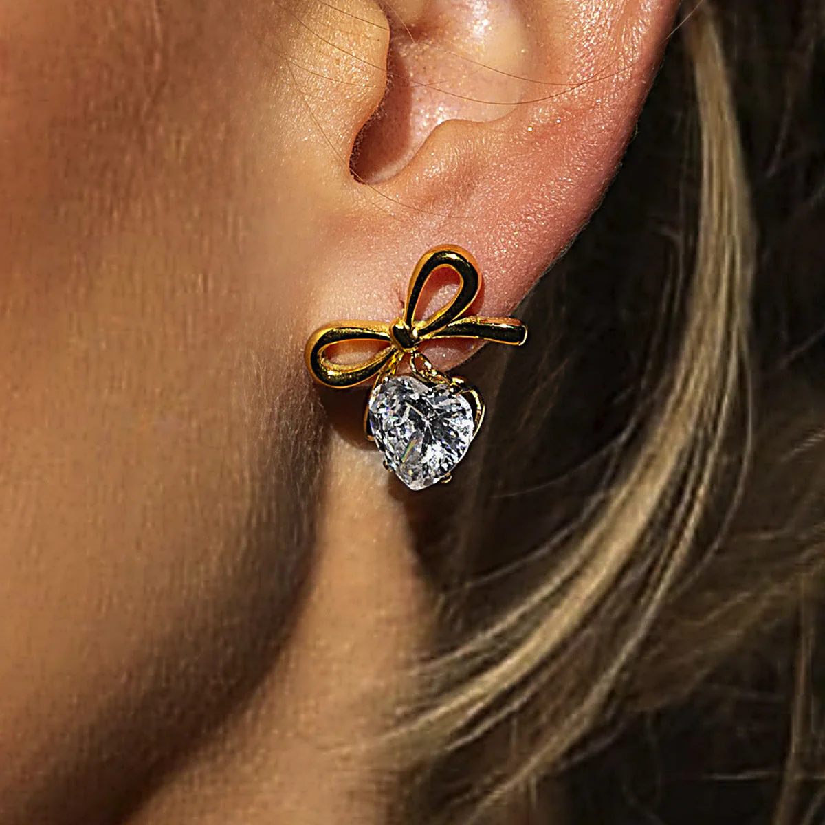 Stainless Steel Bow Necklace Zircon Earrings Titanium Steel Ring