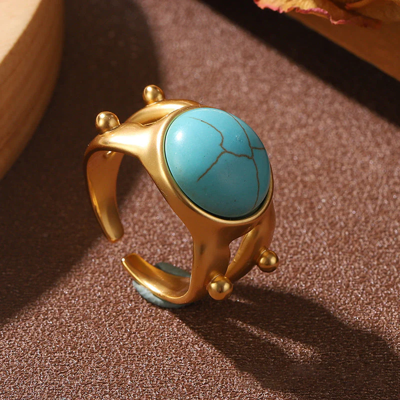 Natural stone geometric ring