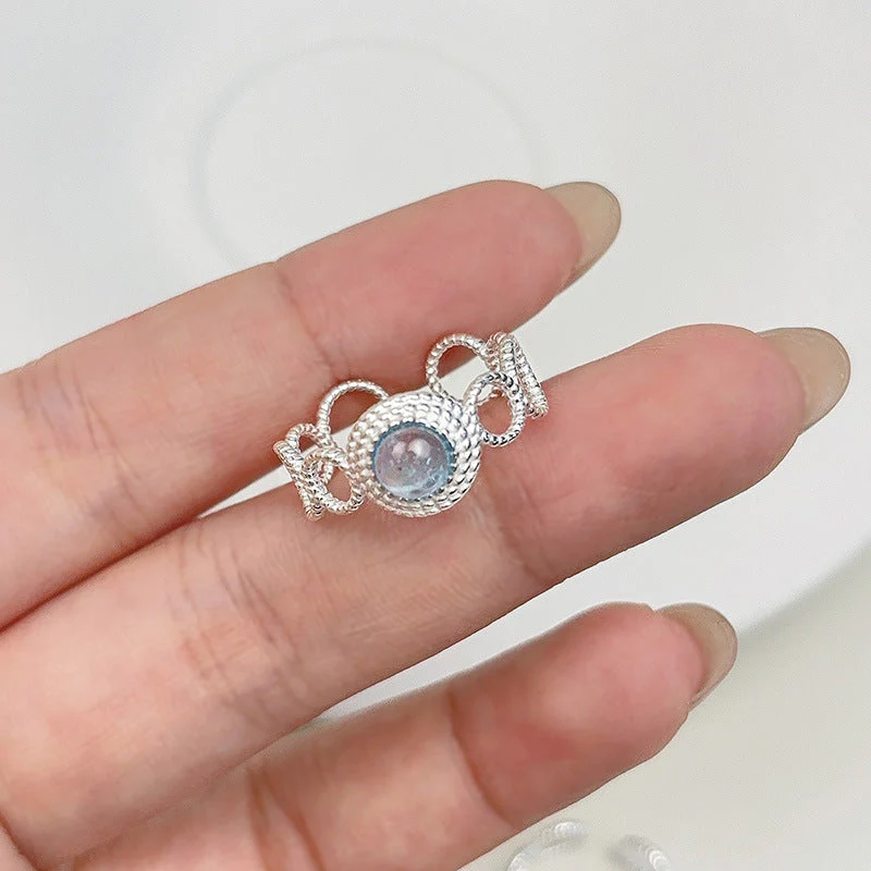 S925 Sterling Silver Natural Aquamarus Ring
