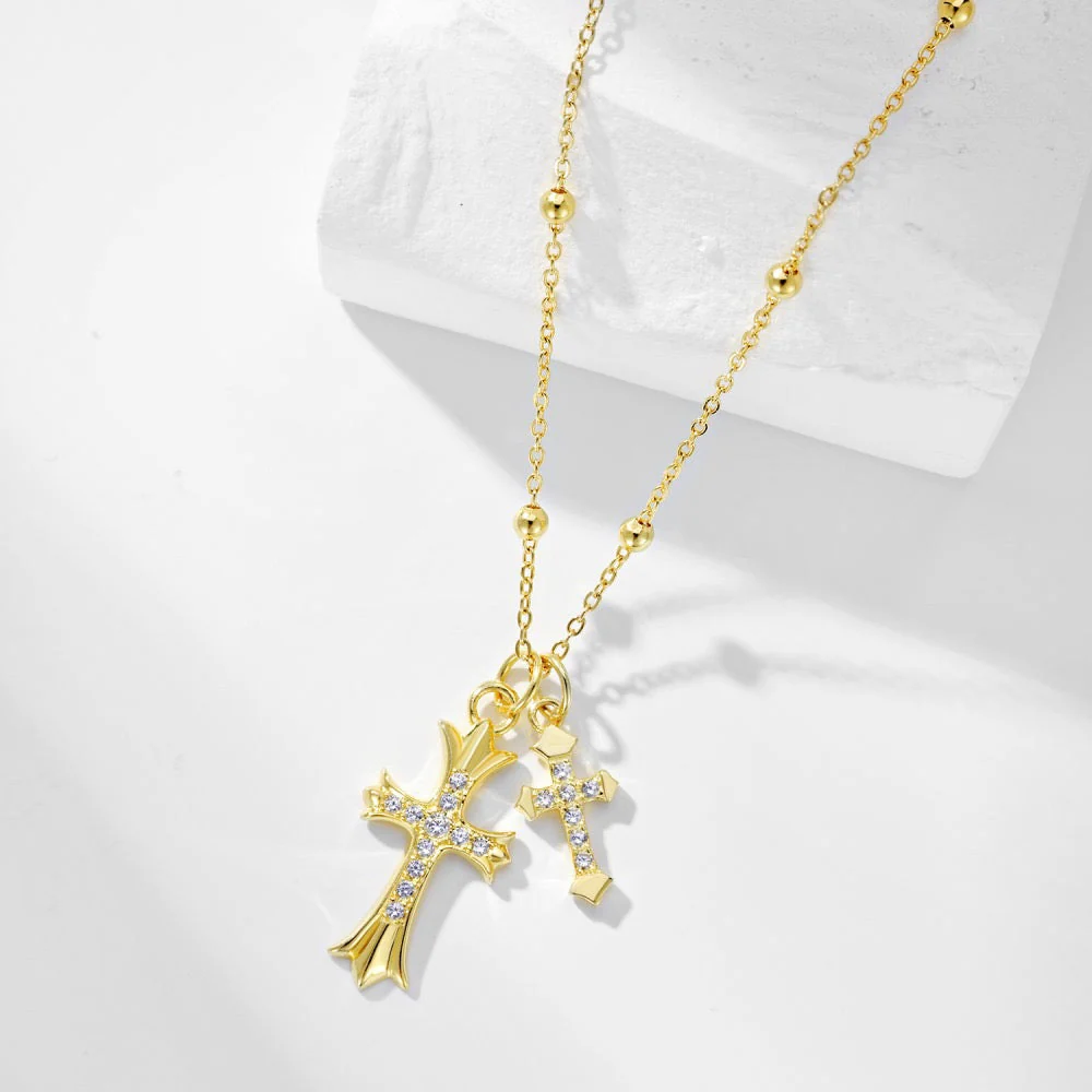 S925 sterling silver gold cross necklace