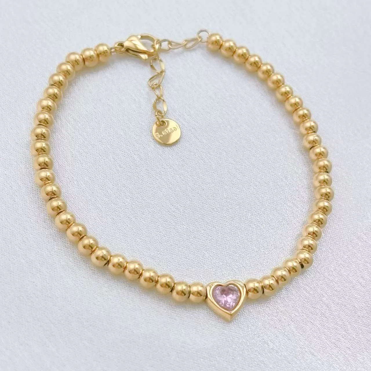 Beaded Design With Pink Zircon Bracelet